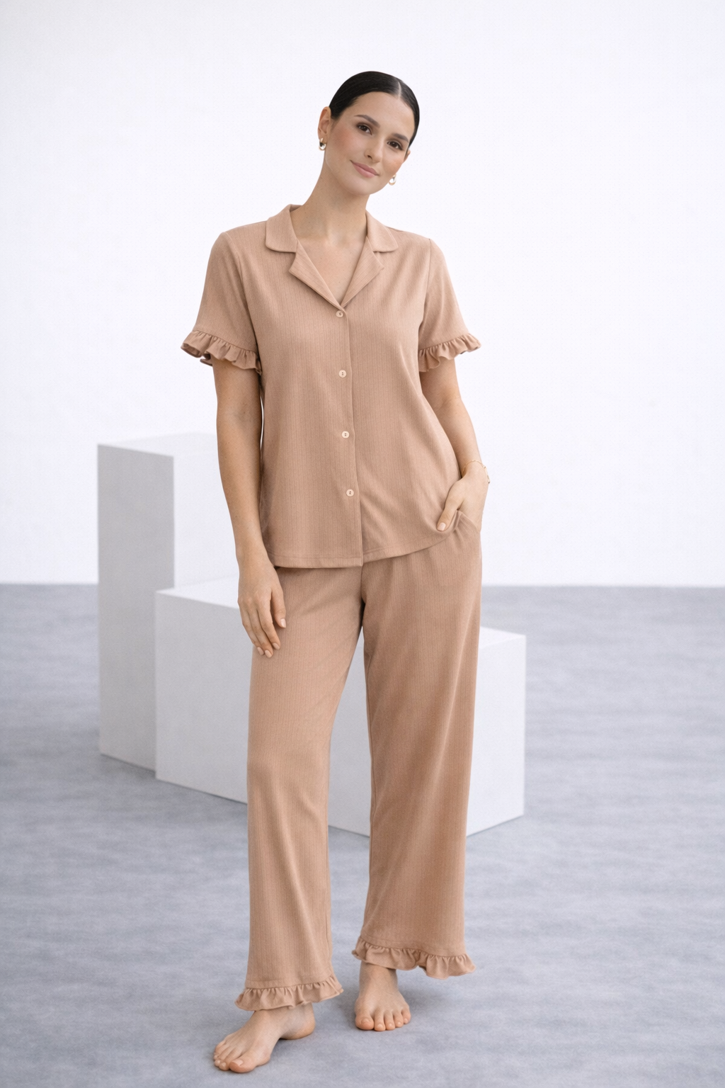 Set de pijama de pantalón beige