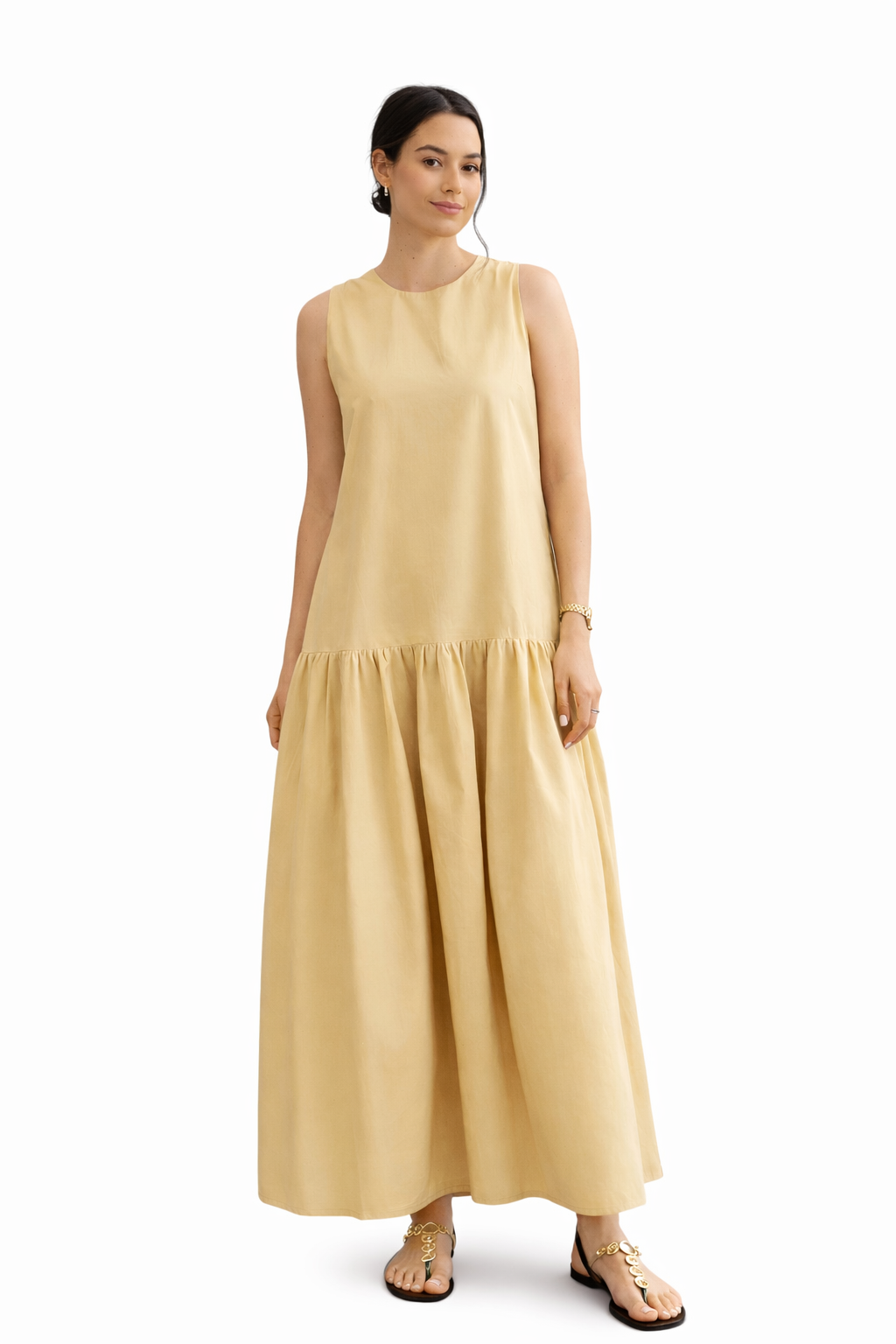 Vestido de algodón beige