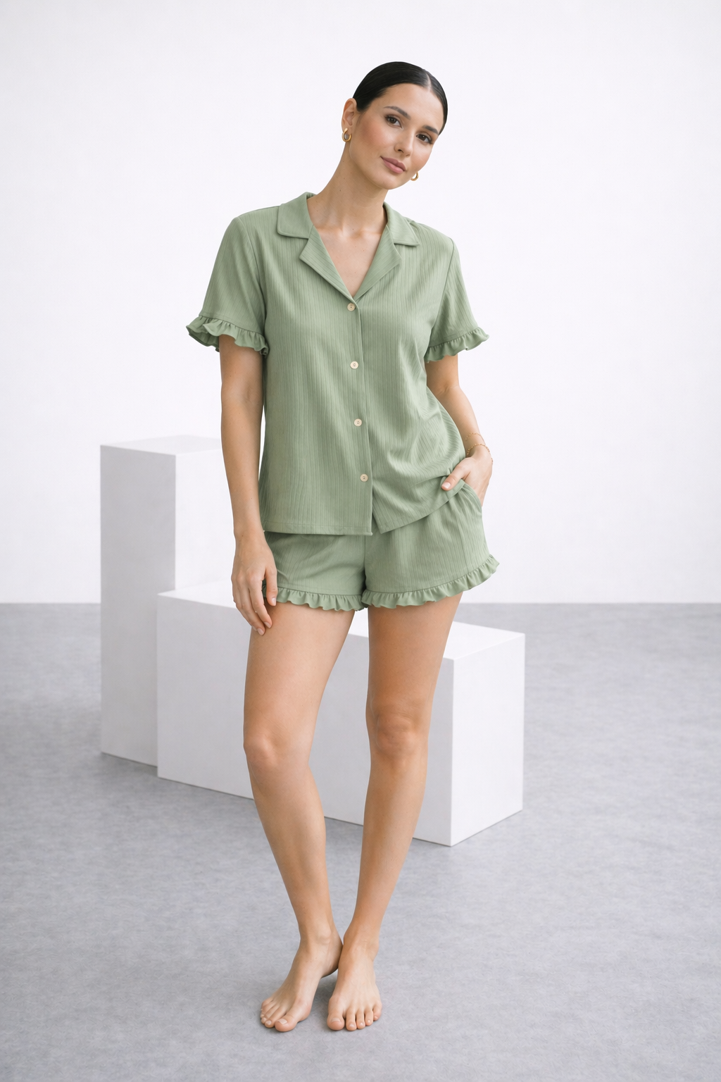Set de pijama de short verde olivo